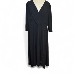 Taylor Woman Black Faux Wrap Maxi Dress 18W Plus Size Long Sleeve Stretch Elegan